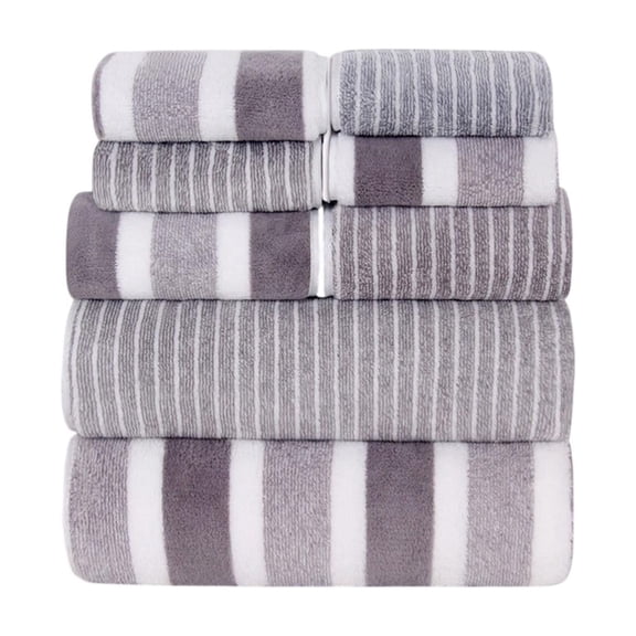 RICHMJ 8 Piece Velvet Wide Stripe Set Towel Washcloth Bath Towel Absorbent Stripe Adult Washcloth Set For Beach Chair Spa Gym Hotel Towel (Gray)