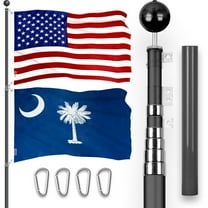 G128 Combo Pack: 25 Ft Telescoping Aluminum Flagpole (Black) & American and South Carolina Flags 3x5 Ft, Both ToughWeave Series Embroidered Polyester | Pole with Flags Included