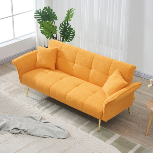 BSHTI 70.1 inch Futon Sofa Couch, Modern Convertible Double Sofa Bed with Folding Armrests for livingroom,Yellow