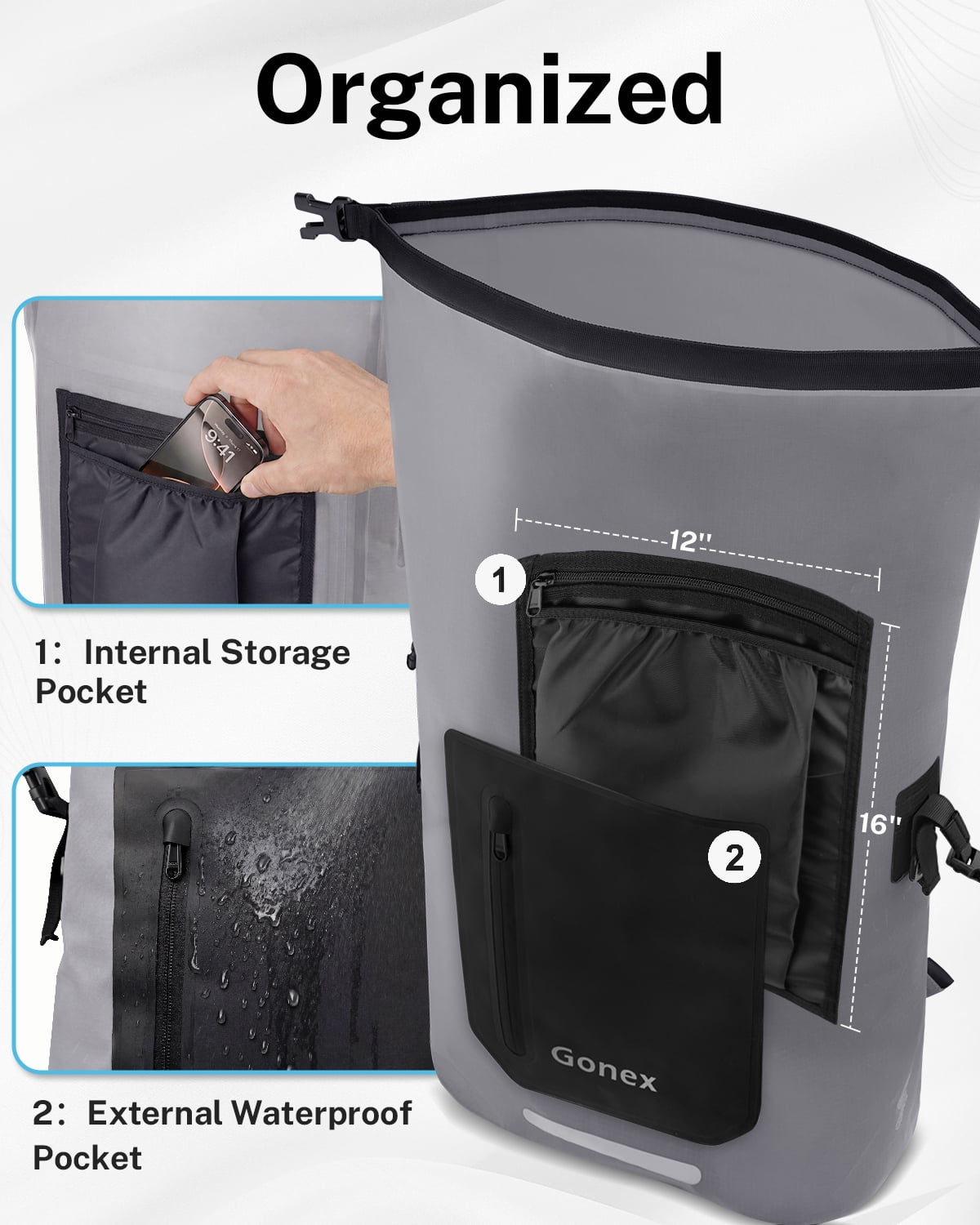 Gonex 35L Waterproof Backpack Dry Bag, Roll Top Floating Backpack for Kayak, Surfing, Hiking, Camping, Travel