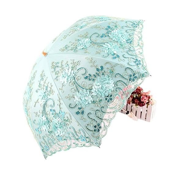 Ladies Vintage Lace Umbrella Rain Sun Anti-UV Parasol Folding Flower Embro