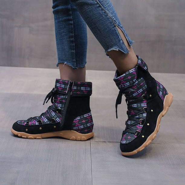 Botas cortas de punta redonda con cremallera lateral retro de estilo étnico de talla grande para mujer Wmkox8yii FOPL1428
