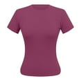 thumbnail image 4 of MIXUE Boho Tops For Women Summer Line Solid Color Round Neck Short Sleeve Slim Fit Casual Workout Yoga T-shirts Activewear,Pink,S, 4 of 6
