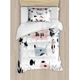 thumbnail image 1 of Nursery Duvet Cover Set Twin Size, Sweet Cartoon of with Animals and Under the Sea Lettering, Decorative 2 Piece Bedding Set with 1 Pillow Sham, Pale Blue Grey Baby Pink White Black, by Ambesonne, 1 of 3