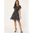 thumbnail image 3 of INSPIRE CHIC Women's Ruffled Sleeve Self-Tie V Neck Above Knee Chiffon Floral Ruffle Dress, 3 of 6