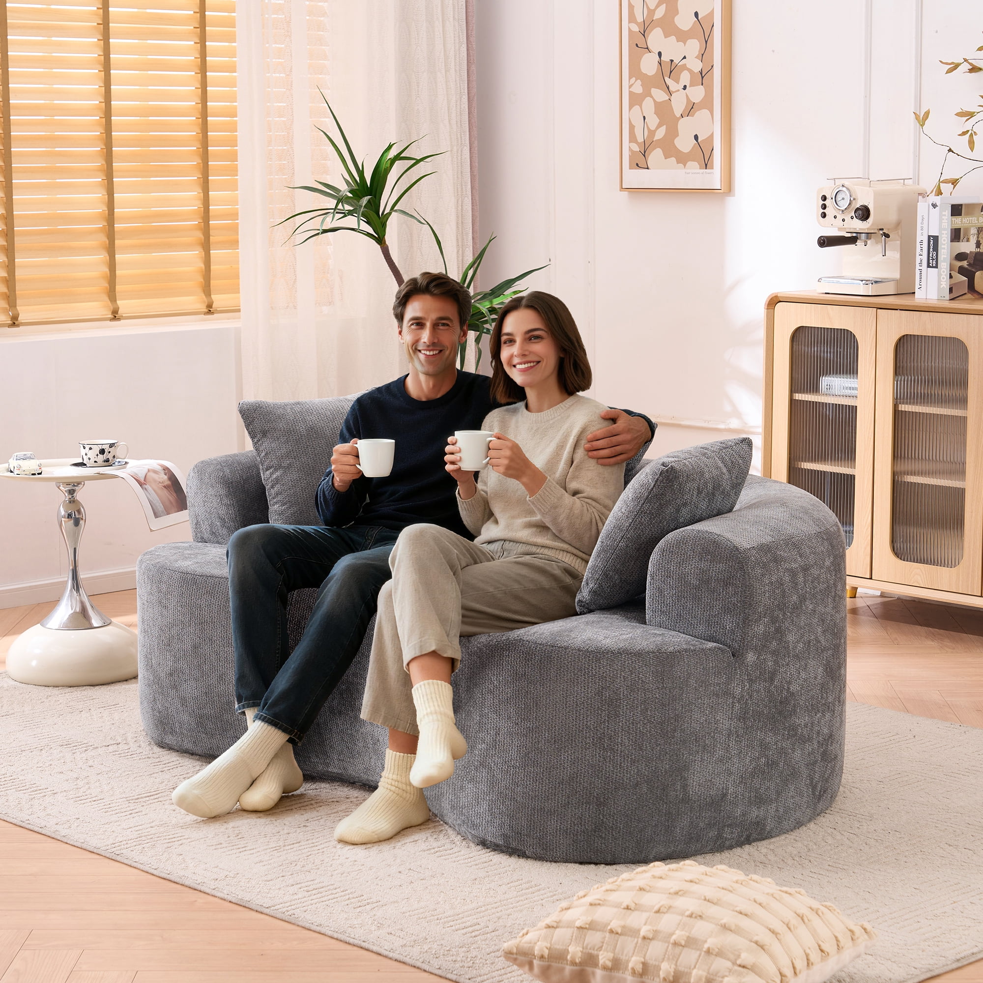 Timbernest 67" Boneless Cloud Sofa, Curved Sofa With Deep Seat, Modern Chenille Modular Sofa for Small Space, Gray