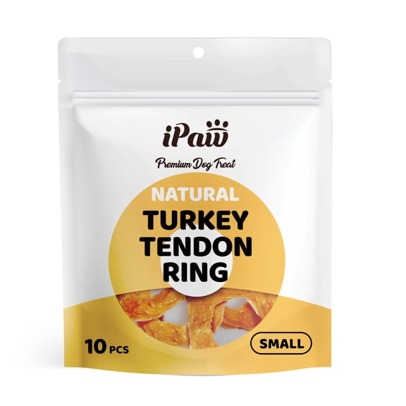 iPaw Turkey Tendon for Dogs, Ingredient Sourced from USA, Hypoallergenic, All Natural Human Grade Puppy Chew, Dog Treats for Signature Series, Rawhide Alternative, 10 Units/Bag Ring (Small)