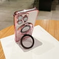 thumbnail image 4 of for iPhone 14 Ring Stand Case Compatible with Mag-Safe, [Never Yellowing] [Clear Back + Glitter Bling Paper] Camera Lens Protector Plating Clear Phone Cover for Women Girls, Blue, 4 of 11
