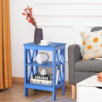 VECELO Nightstand End Table with 3-tier Storage Shelf for Living Room/Bedroom/Office, Dark Blue