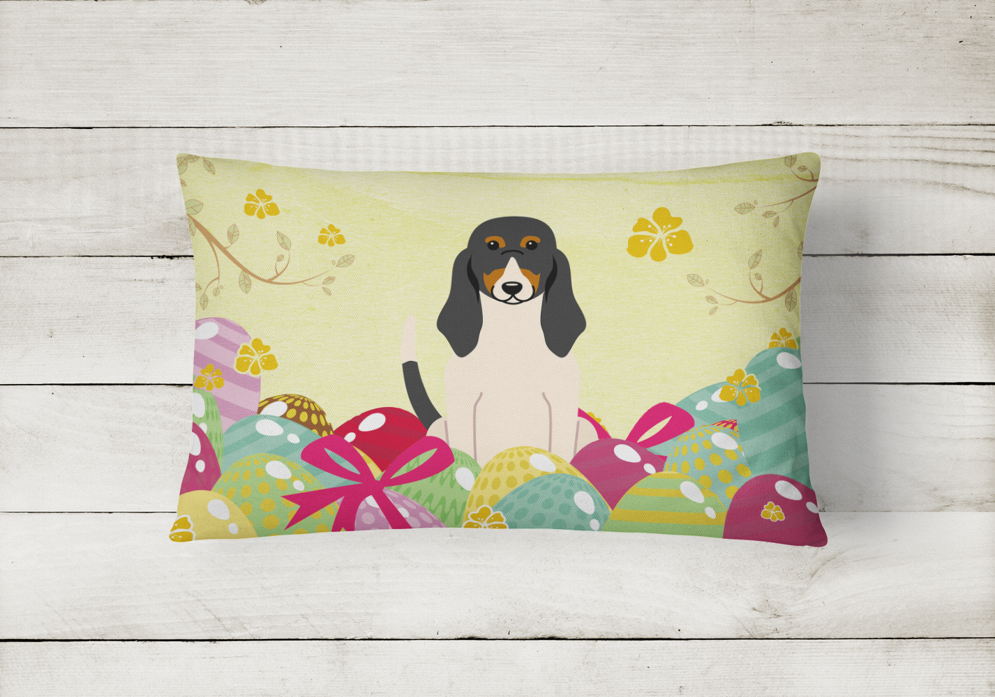 Carolines Treasures BB6044PW1216 Easter Eggs Swiss Hound Canvas Fabric Decorative Pillow