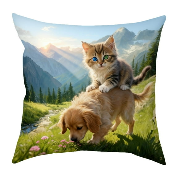 hulanddfd Christmas Throw Pillow Cover 18"x18" Soft Pillow Case with Cats and Dog Patterns Winter Holiday Decor Throw Cushion Case for Couch Sofa Living room Bedroom Indoor Home Decor