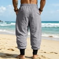 thumbnail image 6 of Mens Linen Pants Drawstring Elastic Waist Tapered Leg Pants Casual Breathable Summer Vacation Beach Trousers with Pockets, 3XL, 6 of 9