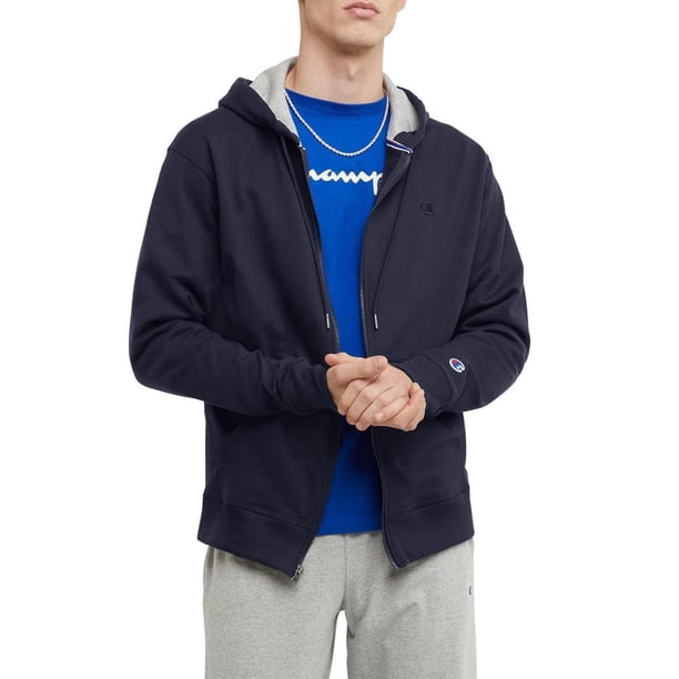 Champion - Sudadera con Capucha con Cierre para Hombre, Powerblend con Cierre para Hombre (Reg. O Grande y Alto), Logotipo de la Marina C., X-Large Tall