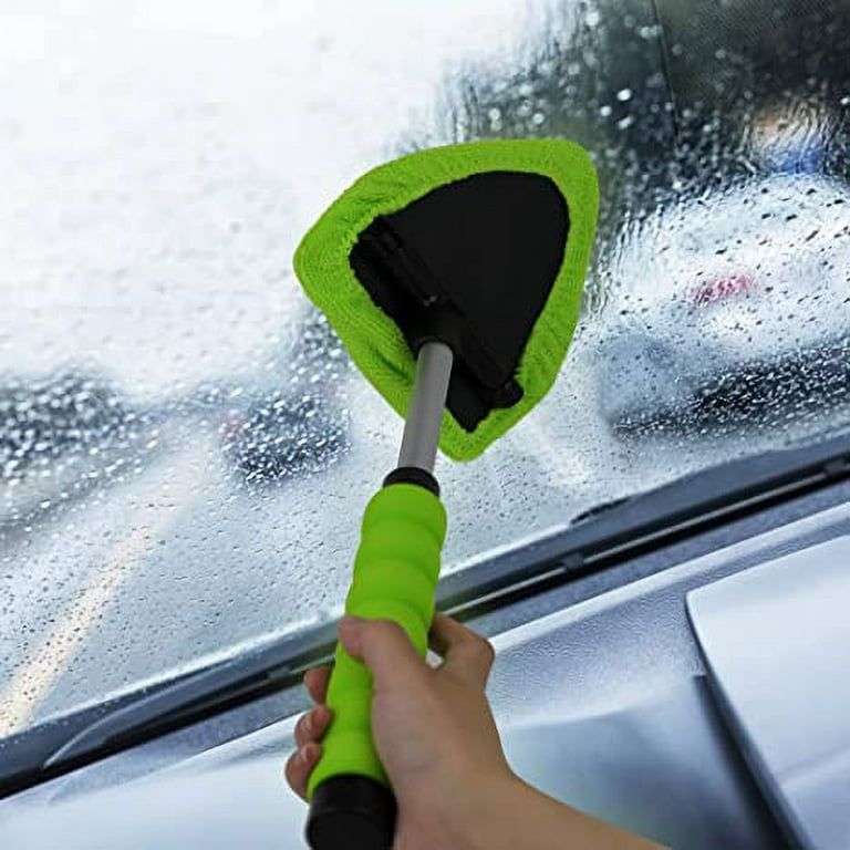 2 Packs Windshield Cleaner Tool Microfiber Car Window Cleaner Auto Window  Cleaning with Detachable Handle, 6 Reusable Microfiber Pads and 2 Spray