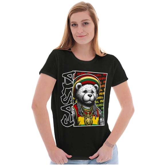 Rastafari Rebel Reggae Teddy Bear Womens Slim Fit Graphic Tee Brisco Brands S