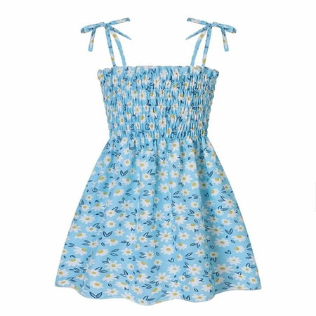 

DTBPRQ Toddler Baby Girls Dress Casual Sleeveless Straps Sunflower Princess Sundress Summer Clothes Outfits Casual Sling Beach Dress