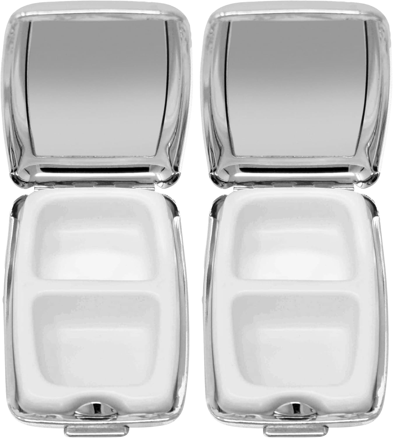 Set of 2 Etched Rectangular Pocket Purse Pill Box & Organizer With Dual Compartments (Rings)
