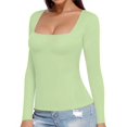 thumbnail image 2 of Camisa de manga larga MANGOPOP para mujer, cuello cuadrado, color verde helecho, 2 of 6
