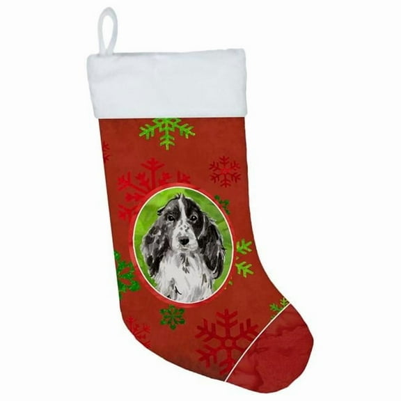 Caroline's Treasures Snowflakes Parti Cocker Spaniel Multi-color Christmas Stocking, with Soft Suede Fabric 18"