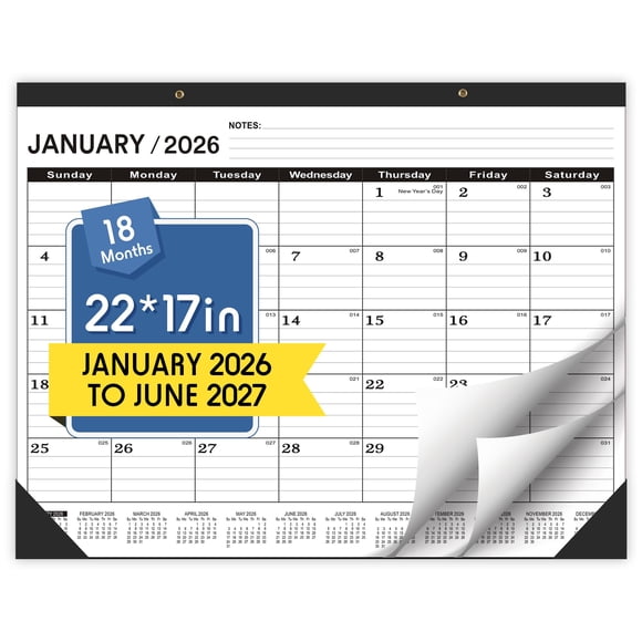 Calendario de escritorio Wabhas 2026-2027 grande 56 x 43 cm PVC