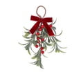 thumbnail image 2 of JJV Mistletoe Christmas Decor, Artificial Mistletoe Hanging Ornament with Velvet Bow and Red Berries for Doorway, Glitter Leaf Hanging Holiday Decoration, 2 of 7