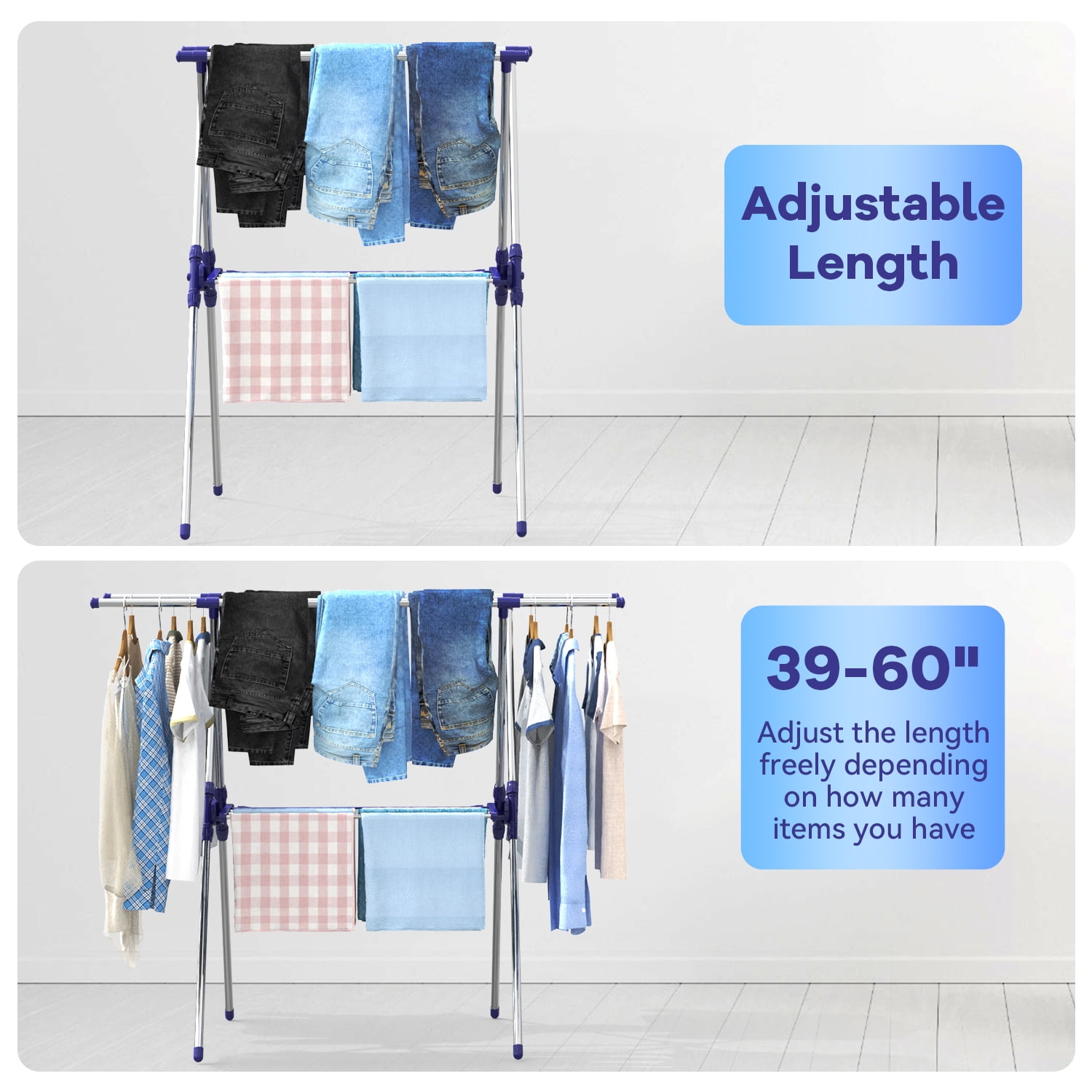 Behost Foldable Stainless Steel Clothes Drying Rack for Indoor Outdoor Laundry, 70lb Capacity, Space Saving, Tool-Free Assembly, Silver