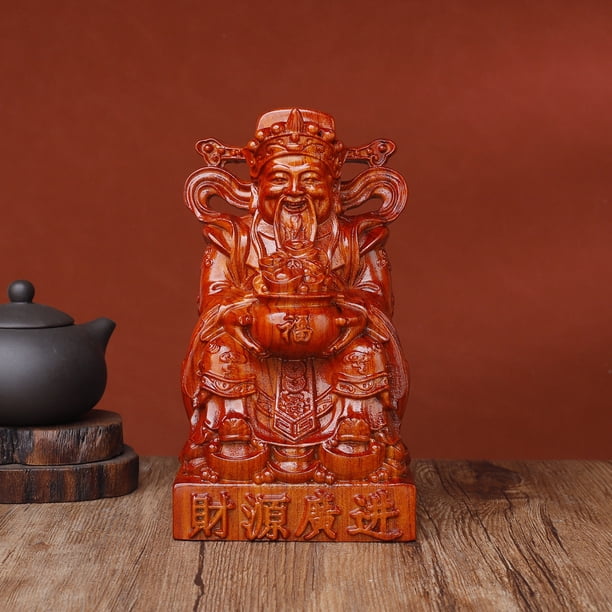 Ebony carved seated God of Wealth figurine, rosewood "May Wealth Abound" handicraft, suitable for home, living room, and shop decoration.
