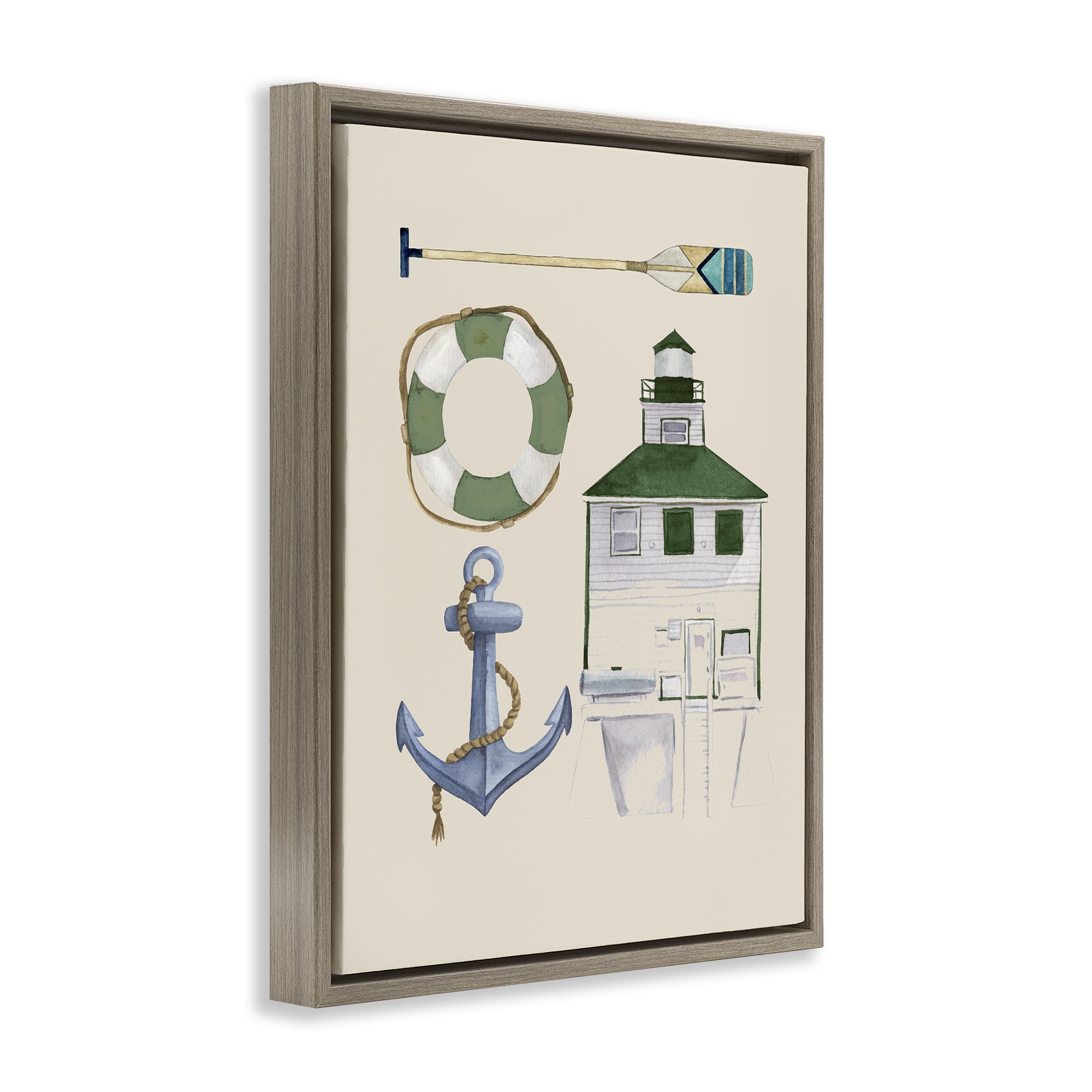 Stupell Industries Boating & Lake Gear Nautical & Beach Painting Brown Floater Framed Canvas Art Print Wall Art, 17 x 21