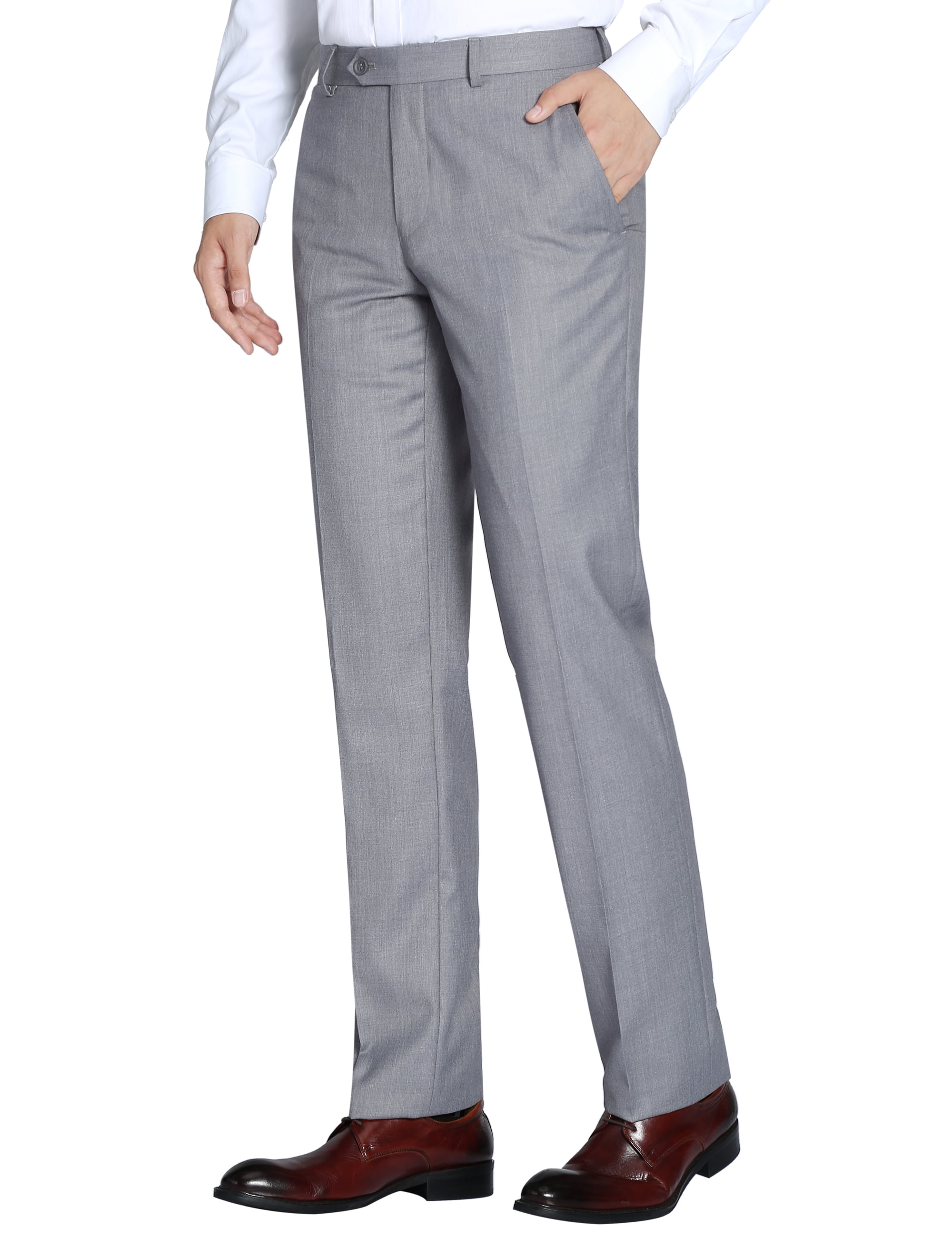 George Mens Classic Fit Flat Front Performance Dress Pants Grey, 36W x 29L