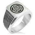 thumbnail image 1 of Stainless Steel Celtic Triskele Triskelion Circle Knot Needle Stripe Pattern Biker Style Polished Ring, 1 of 1