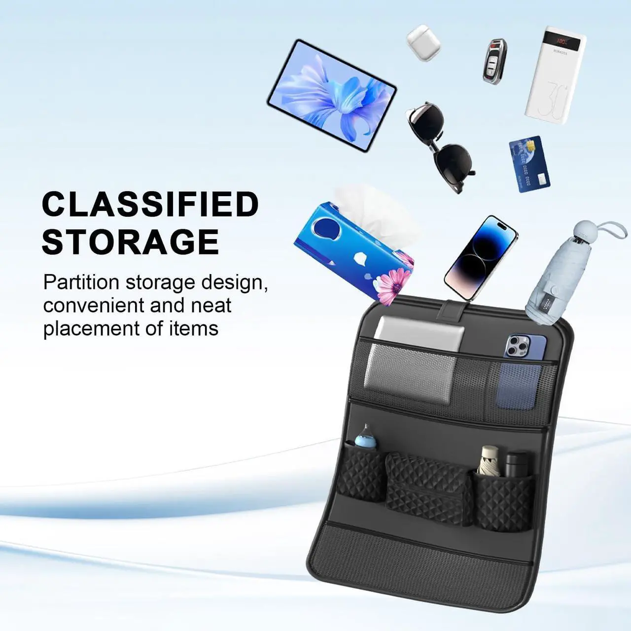 Universal Car Backseat Organizer with Tablet Holder & Foldable Tray - Heavy-Duty Kick Mats Seat Protector for Kids, Waterproof Multi-Pocket Storage for Road Trips, Cars, SUVs