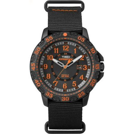 Timex Men's Expedition Gallatin Black/Orange Watch, Black Nylon Slip-Thru Strap