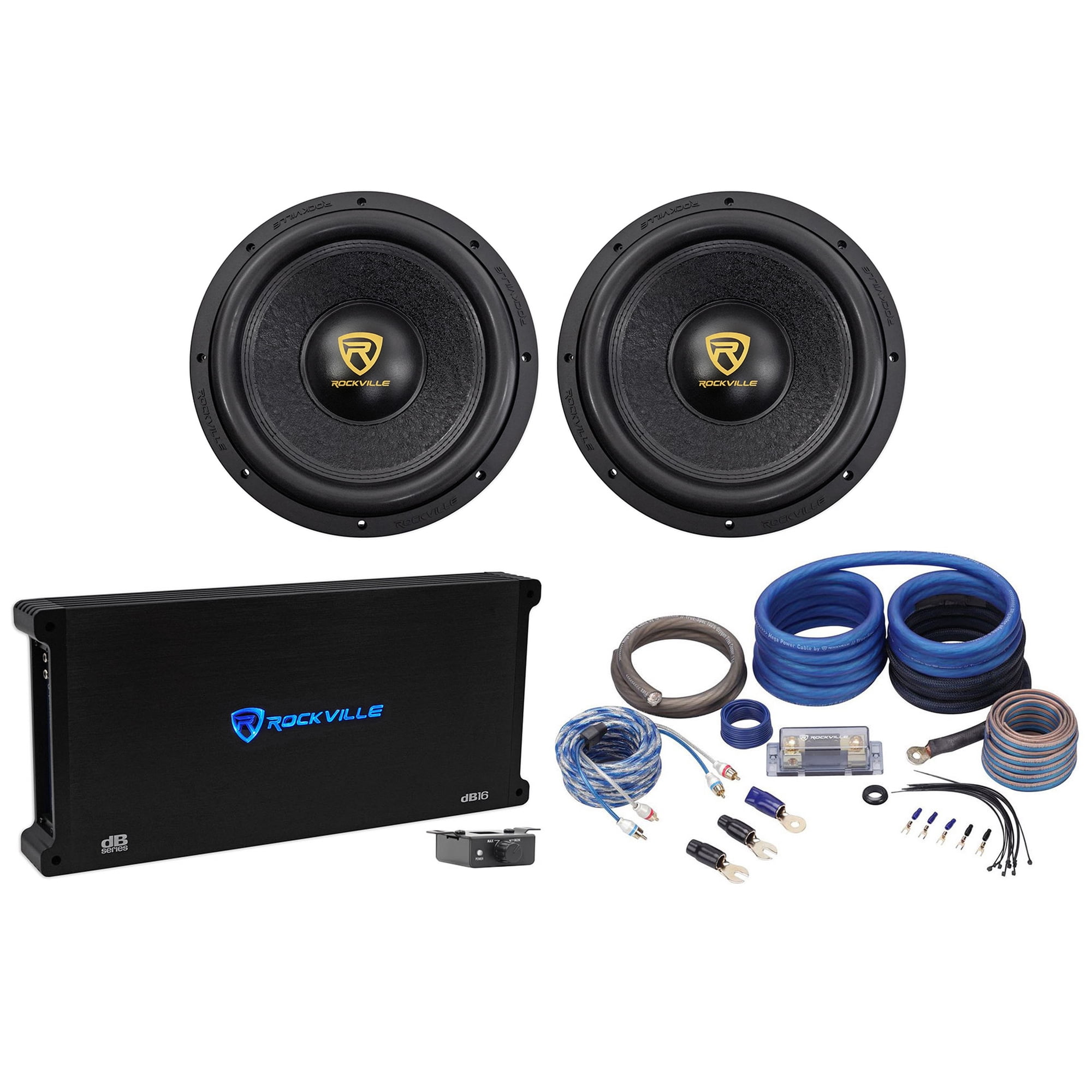 (2) Rockville W12K9D2 V3 12" 8000 Watt Car Subwoofers+Mono Amplifier+Copper Amp Kit