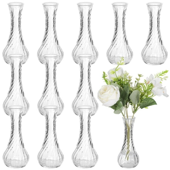 12 Pcs 6" Clear Glass Bud Floral Vases, Small Flower Vase in Bulk, Slim Twist Ribbed Bottles, Skinny Clear Vases for Flowers, Centerpiece Decorative Vases for Home, Wedding, and Decor
