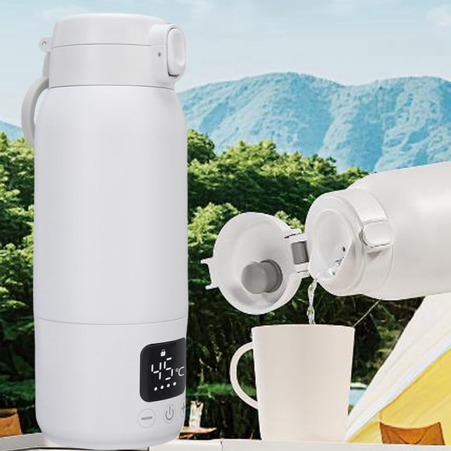 Bouilloire Électrique de Voyage, Acier Inoxydable 316 Double Réglages de Température Chauffe-Lait Portable Sans Fil pour Voiture Extérieure