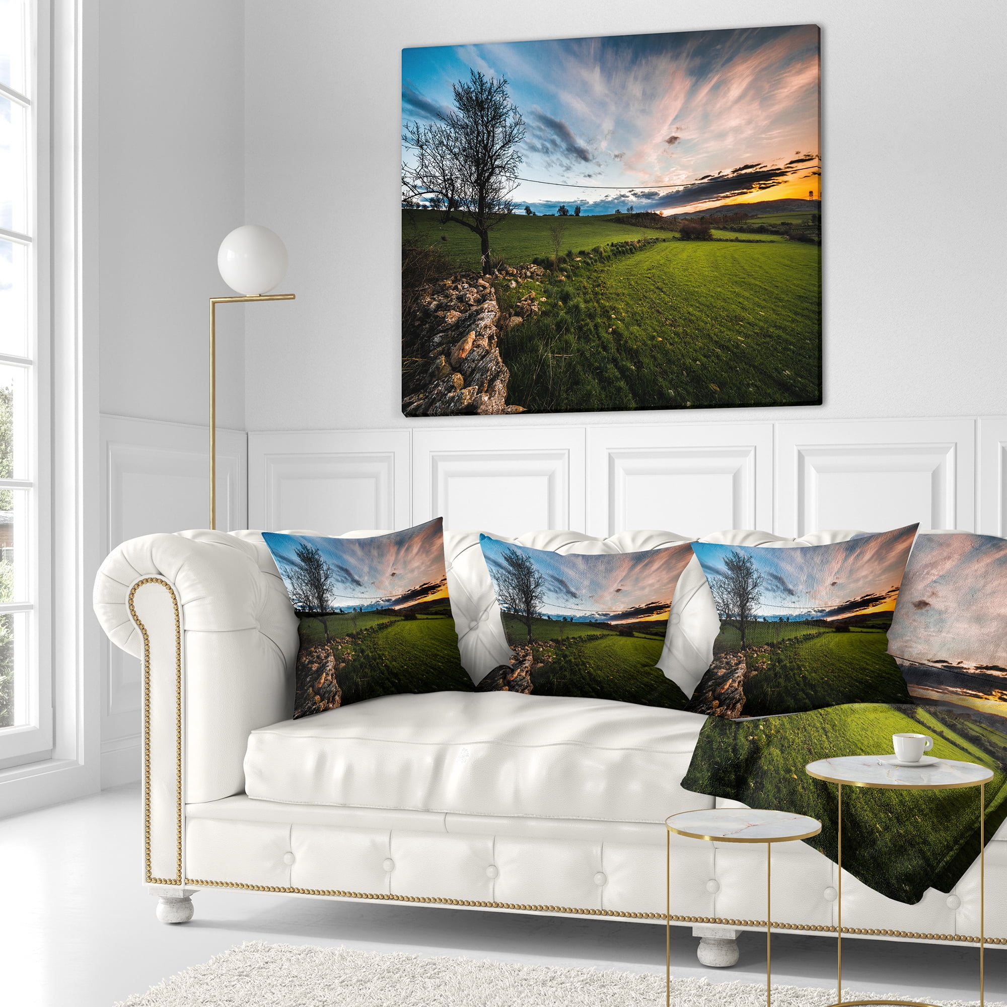 Designart Beautiful Green Meadow in Sardinia - Landscape Printed Throw Pillow - 16x16