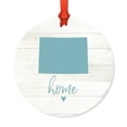 thumbnail image 1 of US State Round Metal Christmas Ornament, Rustic Light Wood Print, Colorado Home, Includes Ribbon and Gift Bag, 1 of 2