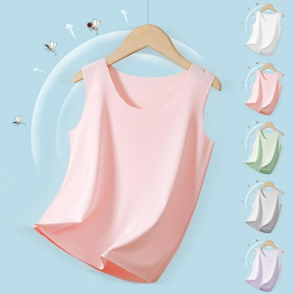 QNANSPI Kids Seamless Tank Tops, Girls Wide Strap Tank Tops Sleeveless Cotton Soft Layering Undershirts for Kids 3-16Y