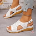 thumbnail image 5 of White Women'S Wedge Sandals Wide Width Peep Toe Open Toe Thick Sole Solid Color Non-Slip Footwear For Spring Summer Daily Wear Size 43, 5 of 5