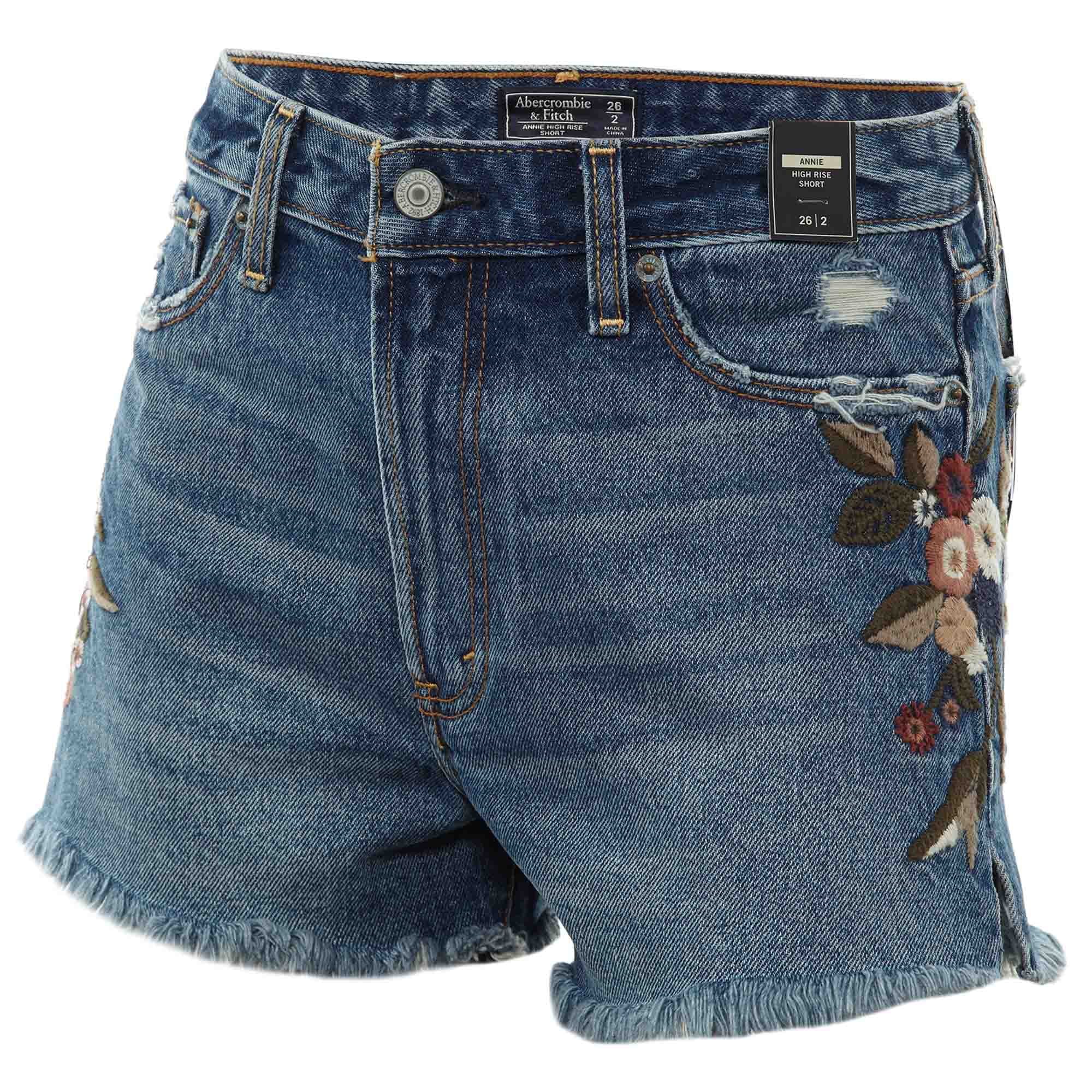 Abercrombie & Fitch - Abercrombie & Fitch High-rise Girlfriend Shorts With Floral Embroidery