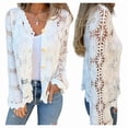 thumbnail image 2 of Cutout Embroidered V-Neck Button Long Sleeve Top, Hollow Half Sleeve Cardigan White M, 2 of 7