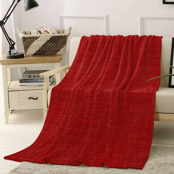 Vintage Linen Throw Flannel Blanket 50x60In Pastoral Red Linen Texture Farmhouse Super Soft Cozy Bed Blanket, Lightweight Plush Fuzzy Bed Throw for Bedroom Sofa Couch Living Room