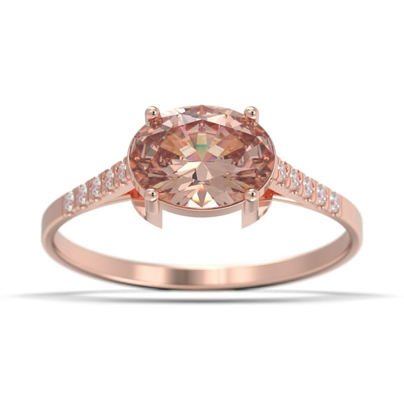 Dazzling Minimalist Art Deco 1.50 Carat Oval Cut Morganite And Diamond Moissanite Unique Engagement Ring, Wedding Ring in 10k Solid Rose Gold, Gift For Woman, Promise Ring, Anniversary Gift