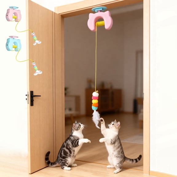Smart Interactive Cat Toy Door-Mounted Automatic Feather Yo-Yo Toy with Motion Sensor and Elastic Rope for Indoor Pets, Exercise and Play Simulation – 9x8x3cm Durable ABS Design