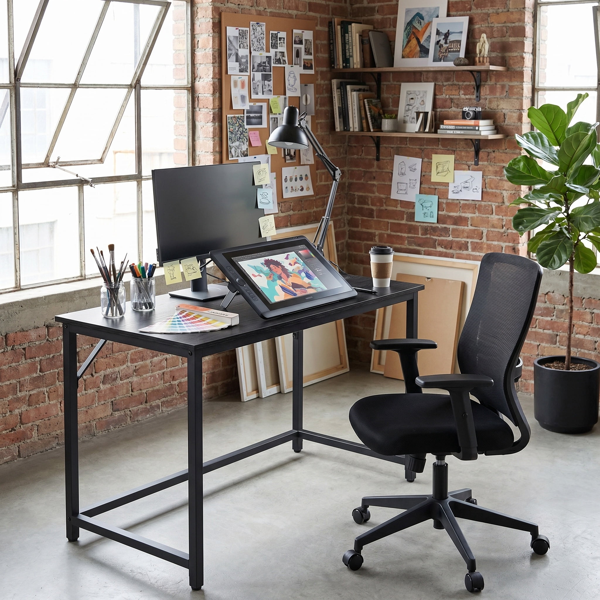 Nordic Hygge 39.4 in. Modern Computer Desk – Slim Home Office Workstation – Ebony Black & Ink Black