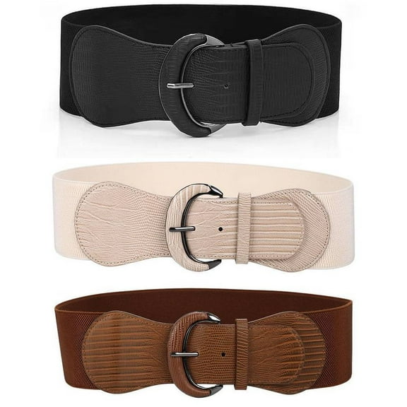 3 Pack Women Wide Elastic Waist Belt, Vintage Dresses Stretchy Belt Waistband