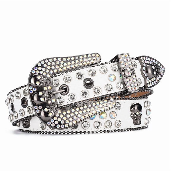 YooGuoGuo Women's Jeans Rhinestone Belt Y2K Belt Western Denim Shiny Rivet Design PU Artificial Diamond Belt Punk Rock Men's Skull Belt