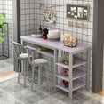 thumbnail image 2 of MOOSENG 3-Piece Bar Table and Chairs Set, Faux Marble Kitchen Counter Table with 2 PU Upholstered Bar Stools, Bistro Table with 3-Tier Storage Shelves, Space Saving for Small Space, 2 of 8