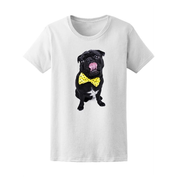 Pug Dog Funny Bow Tie Tee Women's -Image by Shutterstock