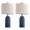 thumbnail image 3 of Oneach Modern Table Lamp Set of 2 for Bedroom Living Room 20.5" Contemporary Dark Blue Ceramic Bedside Nightstand Lamps, 3 of 12